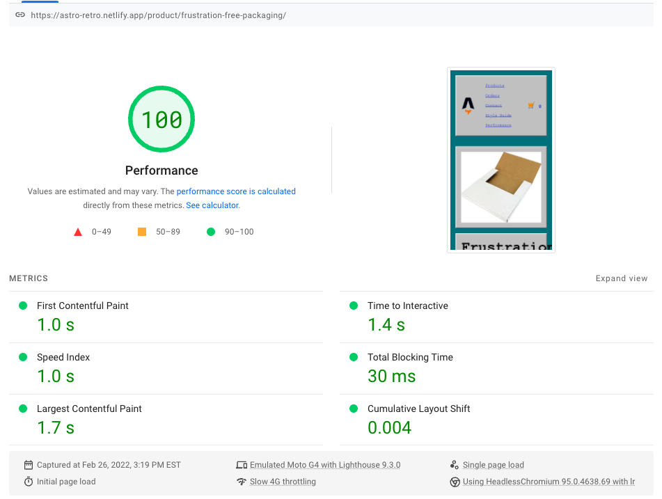 GTMetrix Product Page Performance Chart