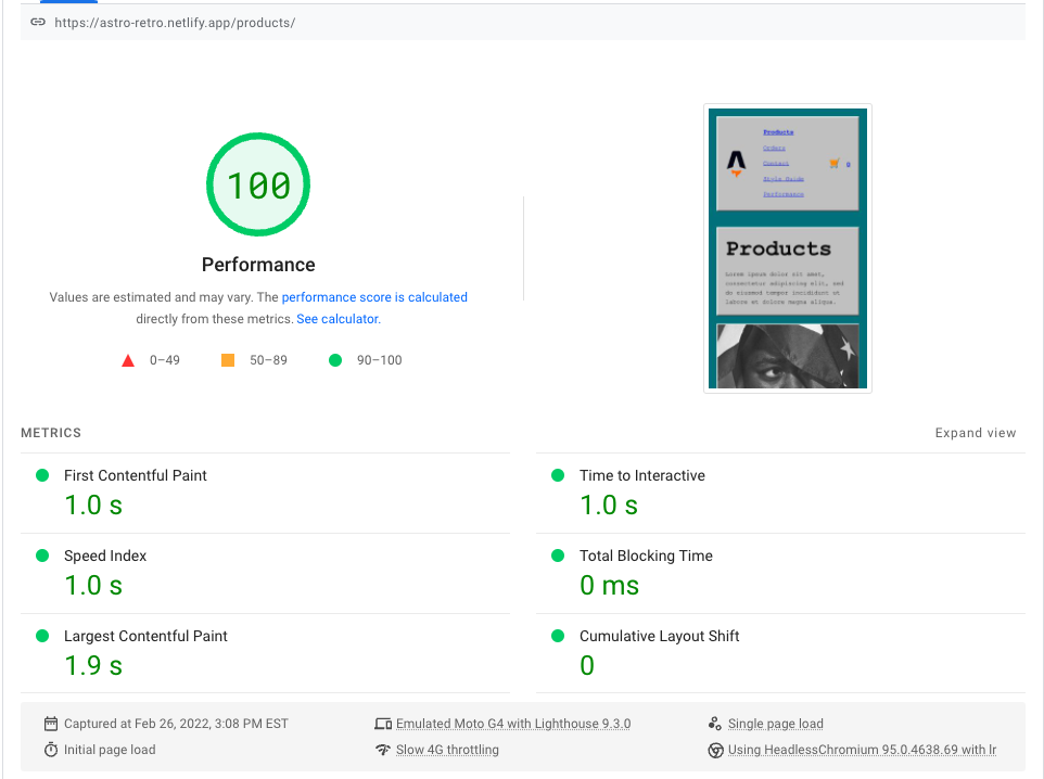 GTMetrix Collection Page Performance Chart